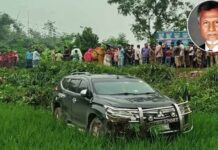 নিয়ন্ত্রণ হারিয়ে ধানক্ষেতে খাদ্য প্রতিমন্ত্রীর গাড়ি
